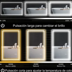 Espejo de baño Lui Homcom luz LED 3 temperaturas vidrio 60x100x3 cm