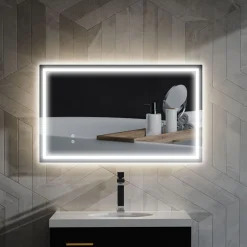 Espejo de baño Lui Homcom luz LED 3 temperaturas vidrio 60x100x3 cm
