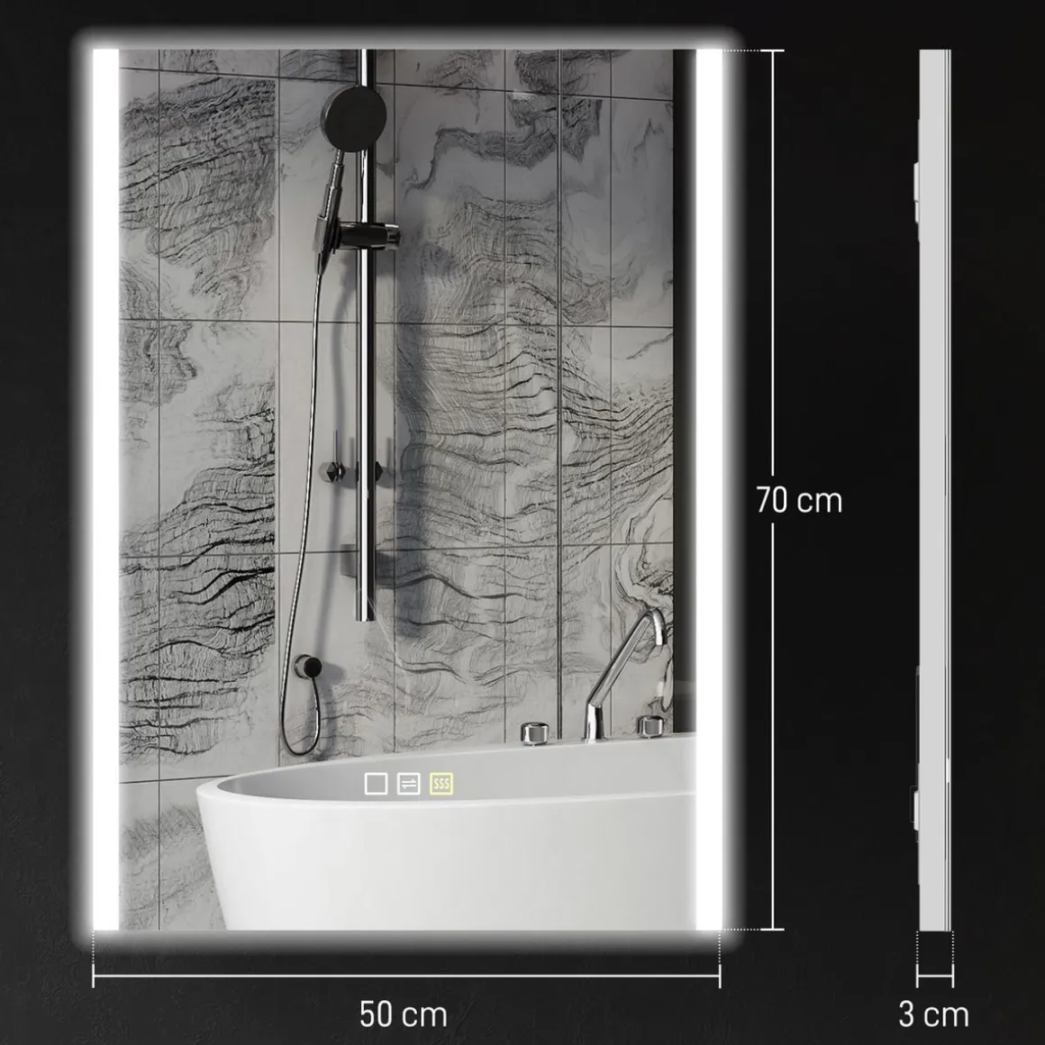 Espejo de baño Mira Homcom luz LED 3 temperaturas vidrio templado 50x70x3 cm