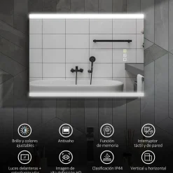 Espejo de baño Mira Homcom luz LED 3 temperaturas vidrio templado 50x70x3 cm