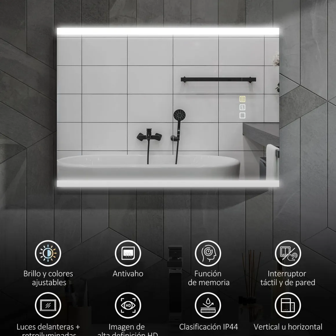 Espejo de baño Mira Homcom luz LED 3 temperaturas vidrio templado 50x70x3 cm