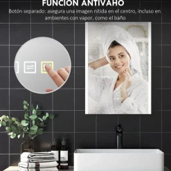 Espejo de baño Mira Homcom luz LED 3 temperaturas vidrio templado 50x70x3 cm