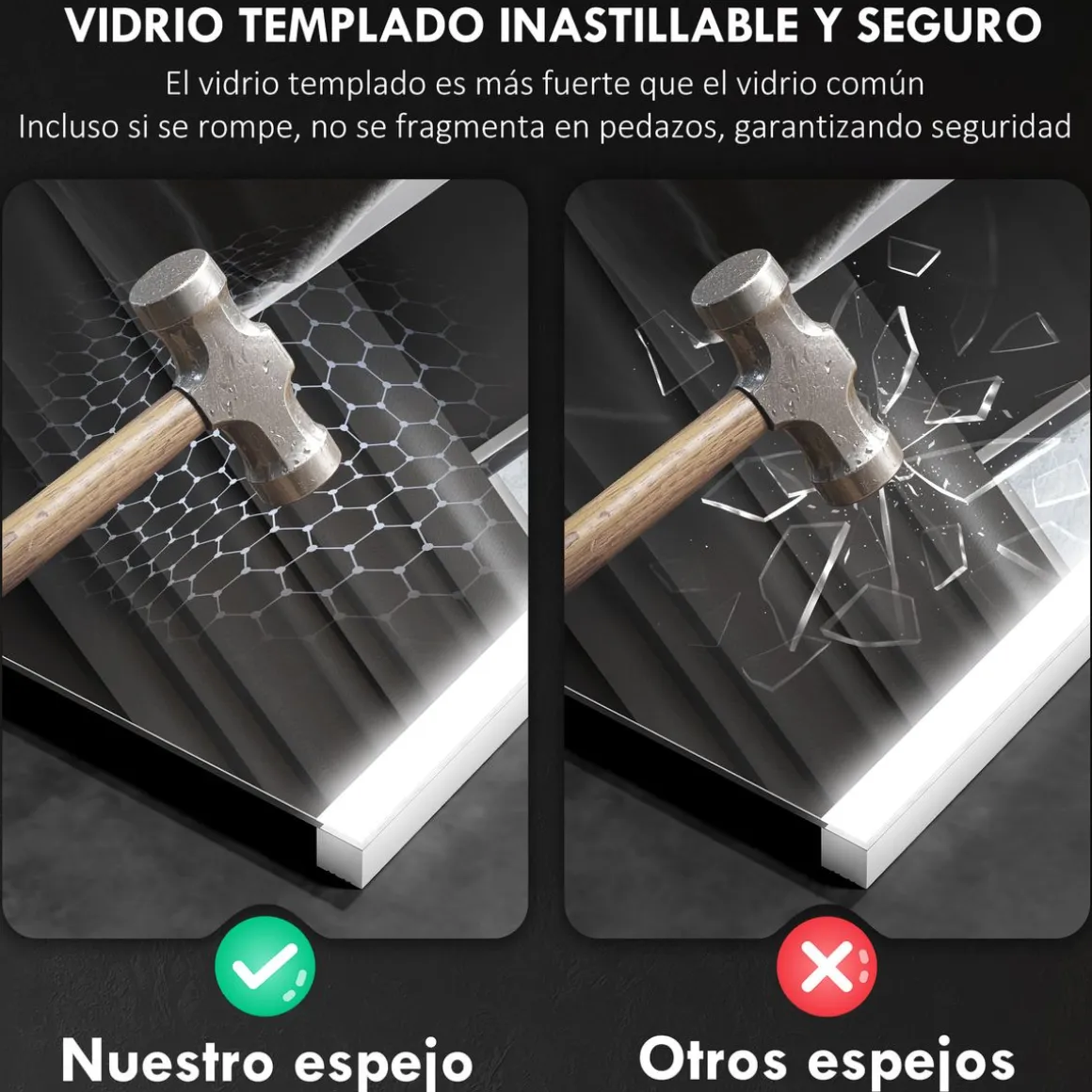 Espejo de baño Mira Homcom luz LED 3 temperaturas vidrio templado 50x70x3 cm