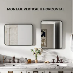 Espejo de baño Vértix Homcom enmarcado negro 80x60 cm