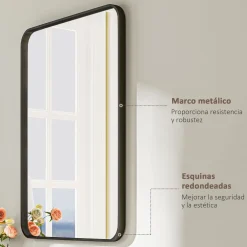 Espejo de baño Vértix Homcom enmarcado negro 80x60 cm