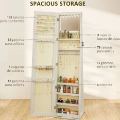 Espejo de cuerpo entero Eloria Homcom instalación convertible blanco 175x38x38 cm