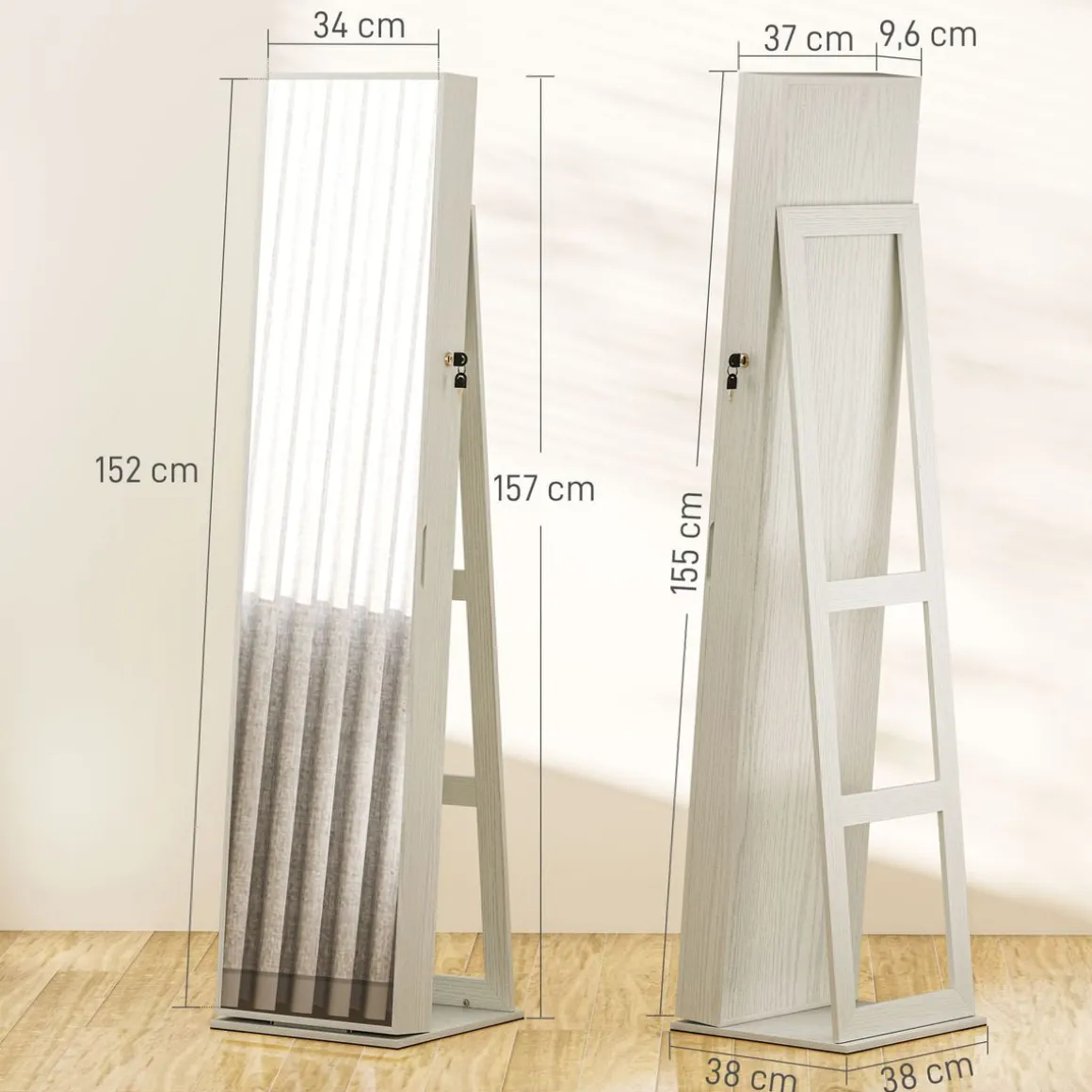 Espejo de cuerpo entero Eloria Homcom instalación convertible blanco 175x38x38 cm