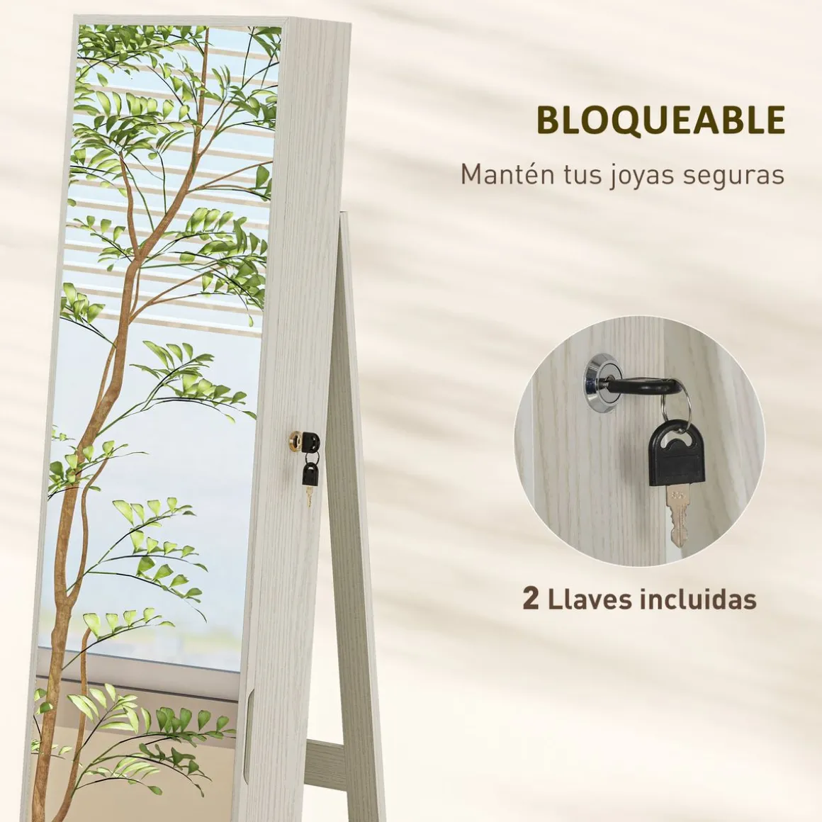 Espejo de cuerpo entero Eloria Homcom instalación convertible blanco 175x38x38 cm