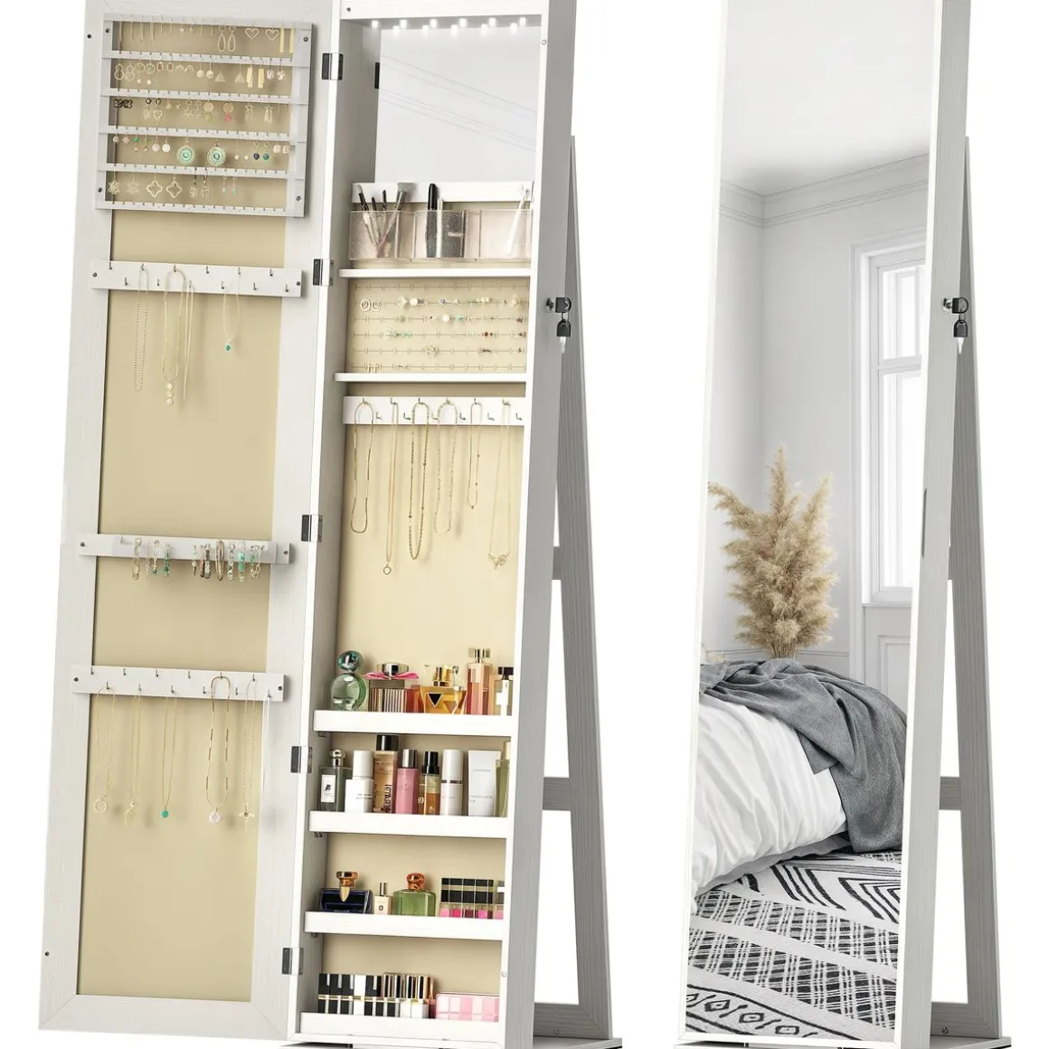 Espejo de cuerpo entero Eloria Homcom instalación convertible blanco 175x38x38 cm