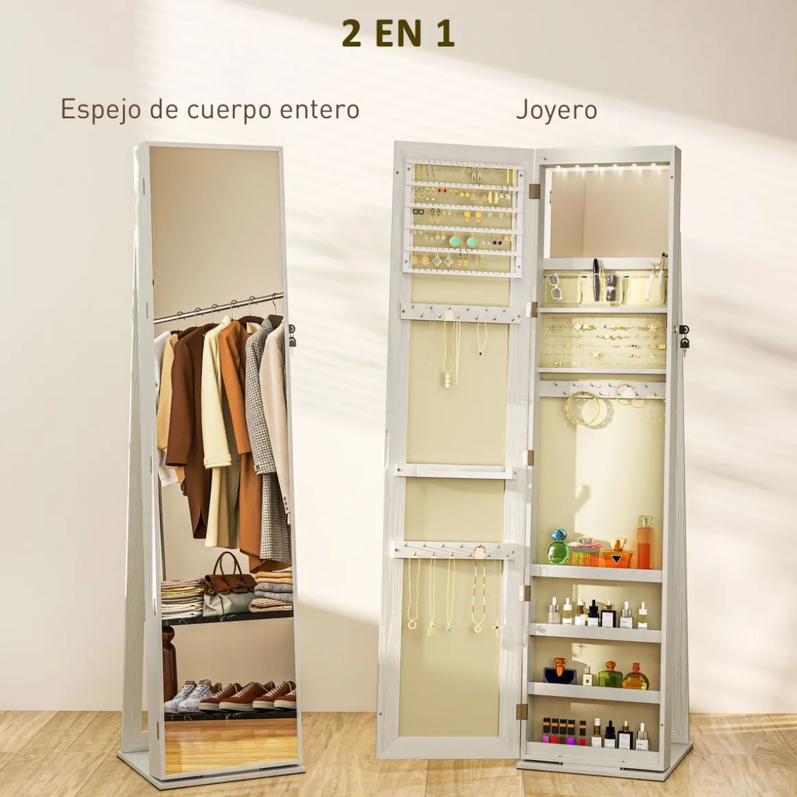 Espejo de cuerpo entero Eloria Homcom instalación convertible blanco 175x38x38 cm