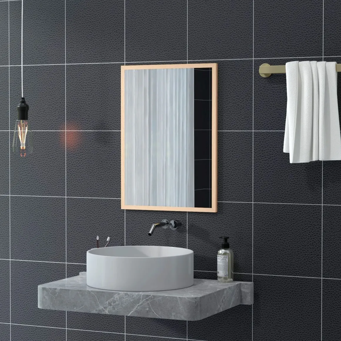Espejo de pared Malva Homcom con marco natural 70x50x2 cm