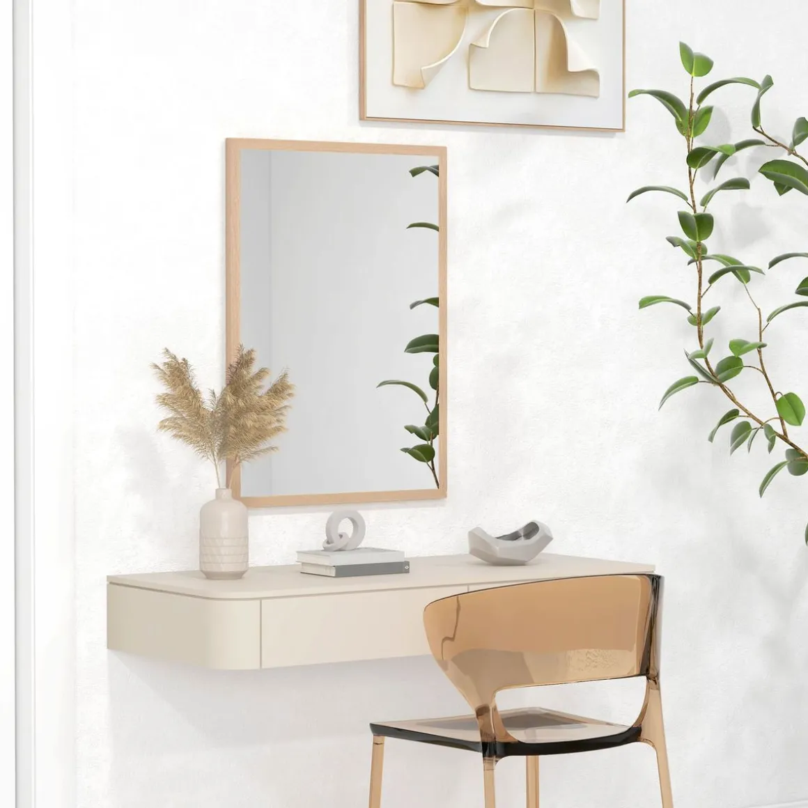 Espejo de pared Malva Homcom con marco natural 70x50x2 cm