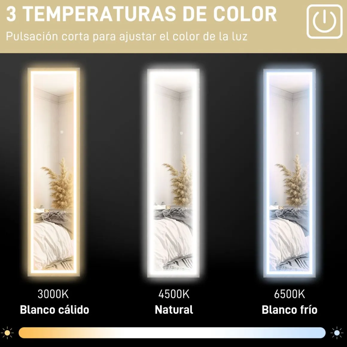 Espejo de pie Nerpio Homcom luz LED ajustable blanco 160x40 cm