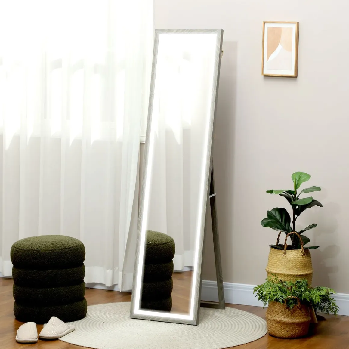 Espejo de pie Nerpio Homcom luz LED ajustable blanco 160x40 cm