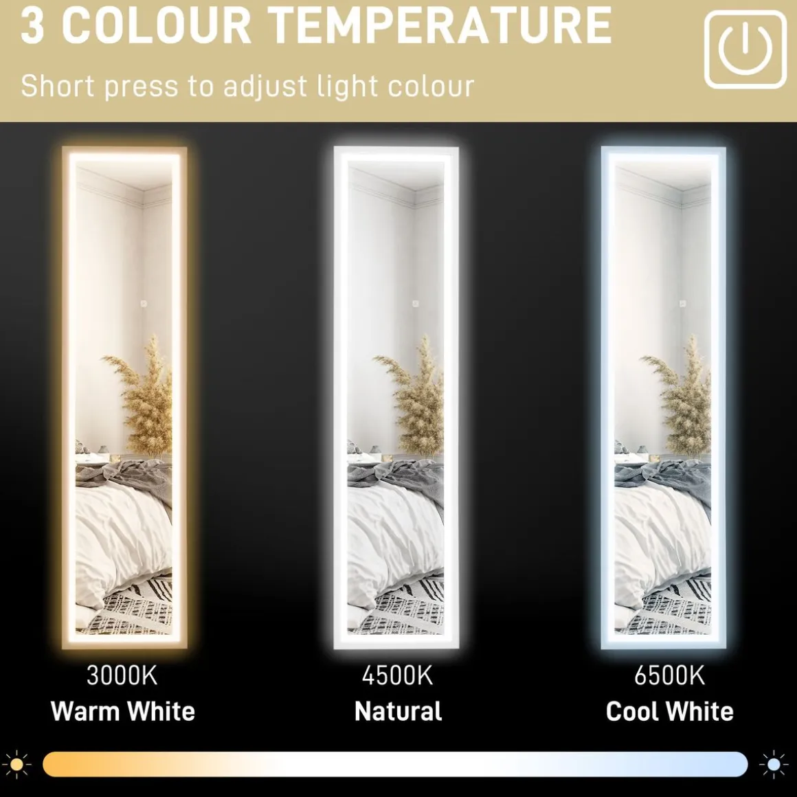 Espejo de pie Nerpio Homcom luz LED ajustable blanco 160x40 cm