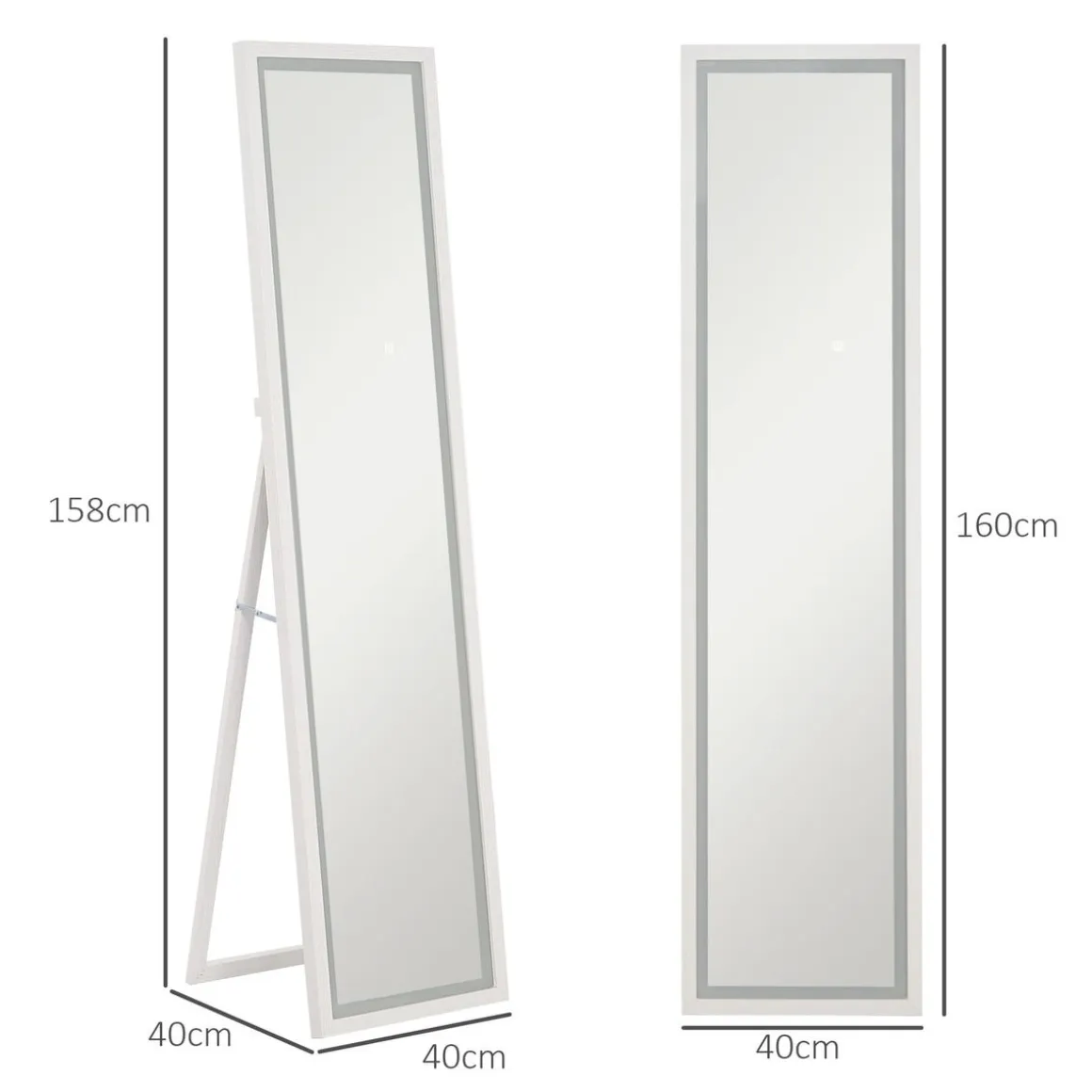 Espejo de pie Nerpio Homcom luz LED ajustable blanco 160x40 cm