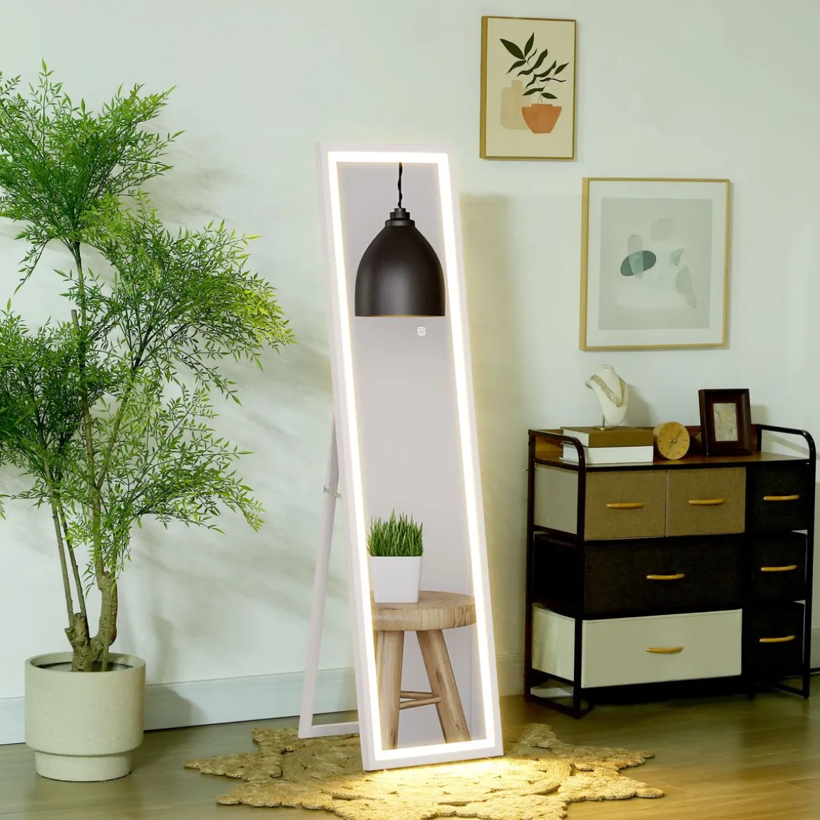 Espejo de pie Nerpio Homcom luz LED ajustable blanco 160x40 cm