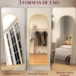 Espejo de pie Normma Homcom 2 formas de uso negro 165x60x1,5 cm