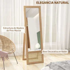 Espejo de pie Salvia Homcom con marco y soporte natural 158x50x45 cm