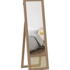 Espejo de pie Salvia Homcom con marco y soporte natural 158x50x45 cm