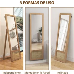 Espejo de pie Salvia Homcom con marco y soporte natural 158x50x45 cm