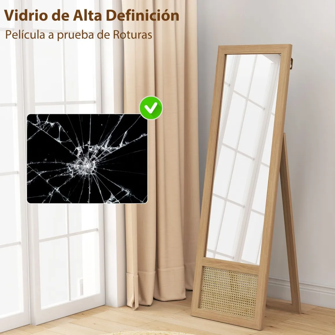 Espejo de pie Salvia Homcom con marco y soporte natural 158x50x45 cm