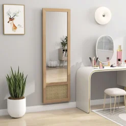 Espejo de pie Salvia Homcom con marco y soporte natural 158x50x45 cm