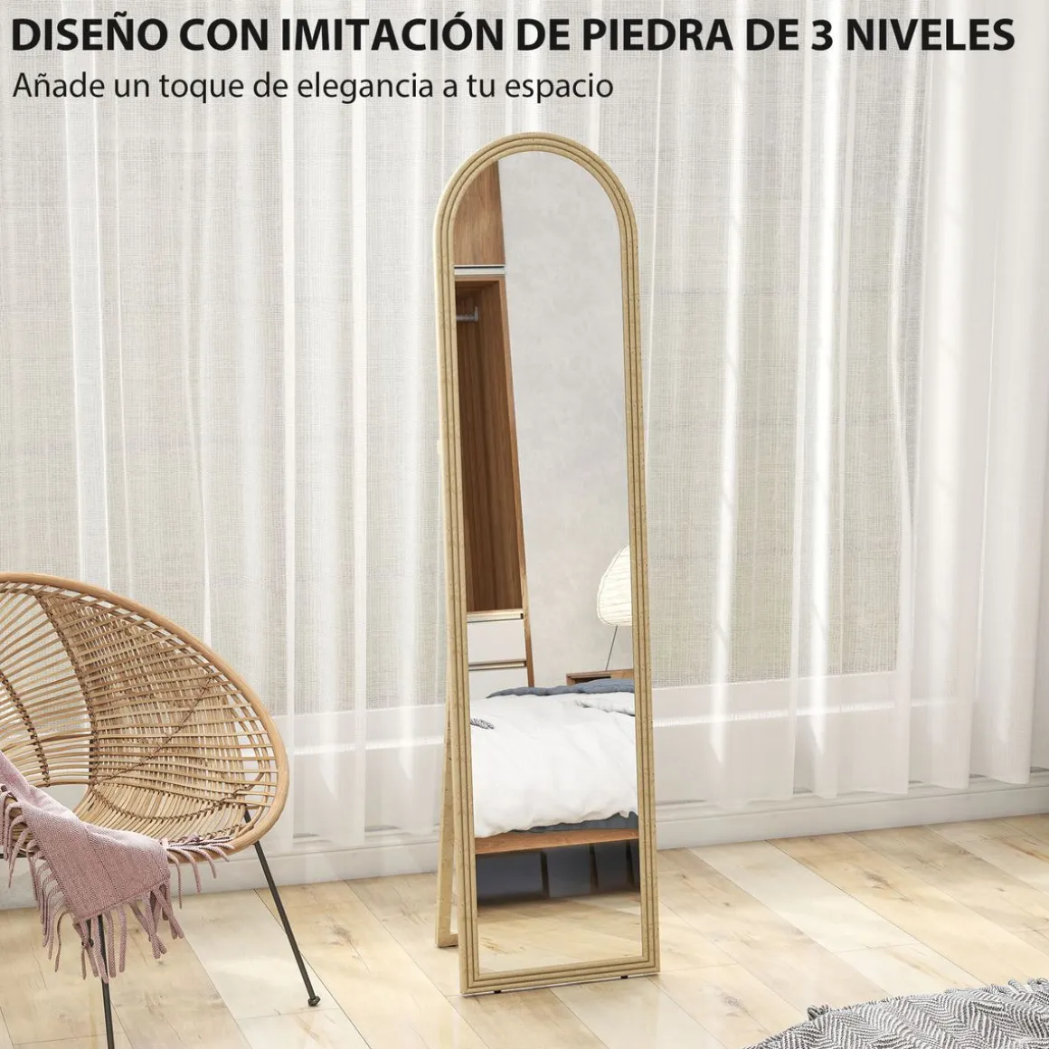 Espejo de pie Viena Homcom 2 formas de uso beige 160x40 cm