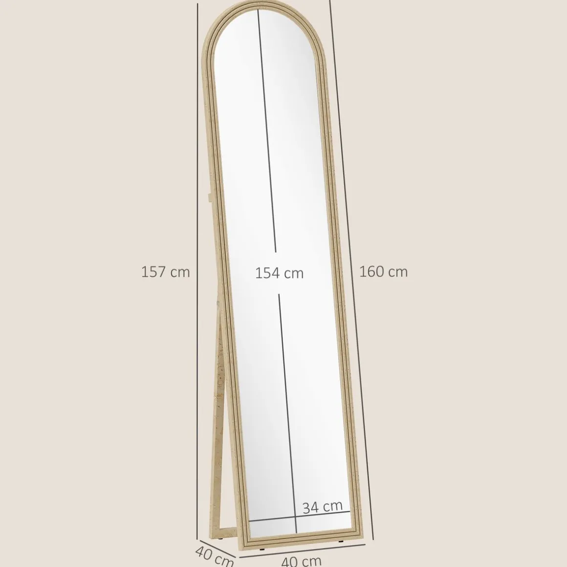 Espejo de pie Viena Homcom 2 formas de uso beige 160x40 cm