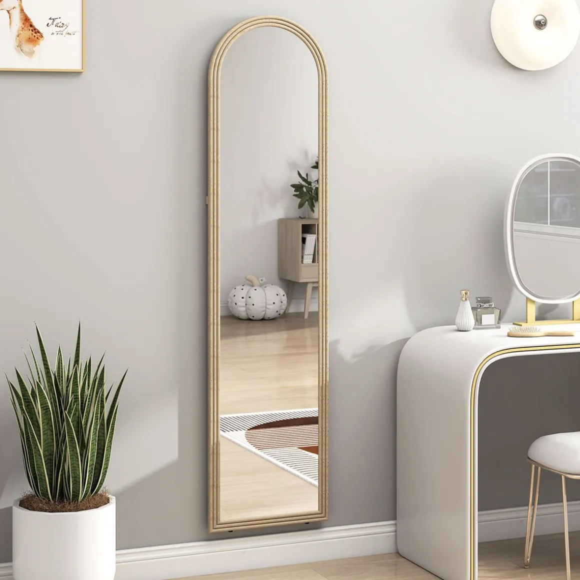 Espejo de pie Viena Homcom 2 formas de uso beige 160x40 cm