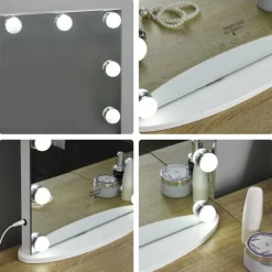 Espejo de tocador Homcom con 12 luces LED 51x41,5x13,5 cm