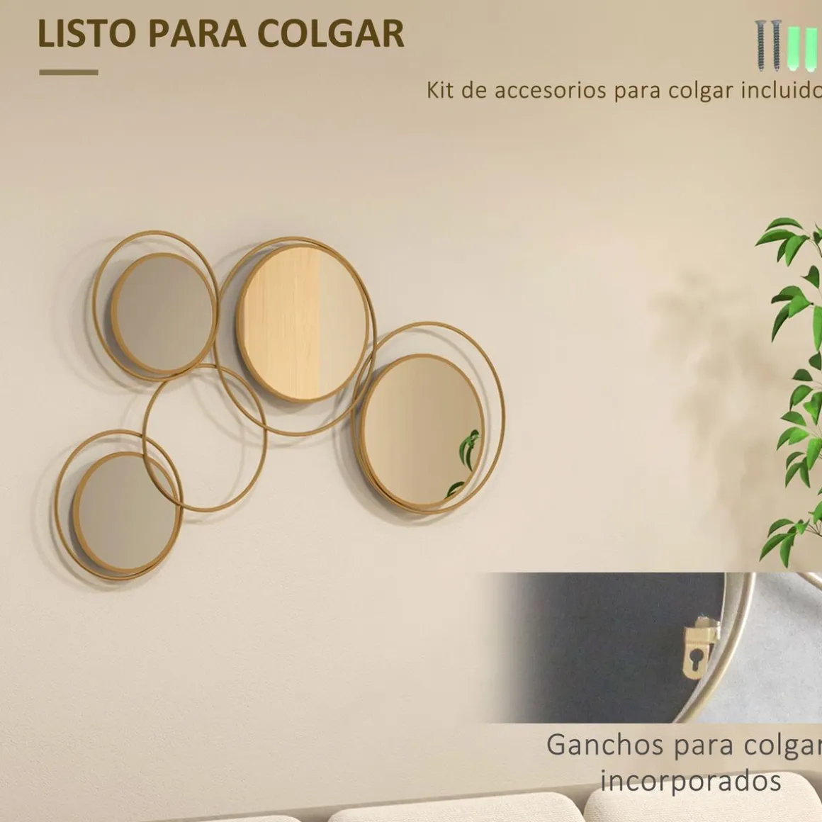 Espejo decorativo Dilux Homcom 4 espejos dorado 68x110x2 cm