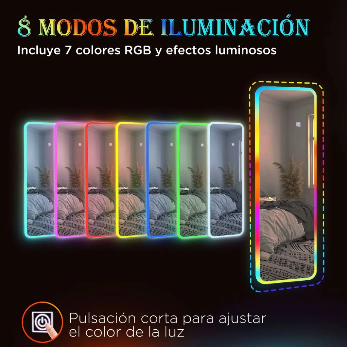 Espejo Defford Homcom luces LED 7 colores RGB 120x40 cm