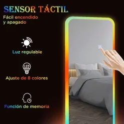 Espejo Defford Homcom luces LED 7 colores RGB 120x40 cm