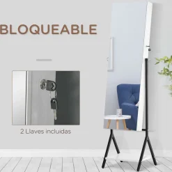 Espejo joyero Glam Homcom ángulo ajustable blanco/negro 157x47x36 cm