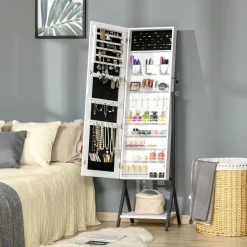 Espejo joyero Glam Homcom ángulo ajustable blanco/negro 157x47x36 cm