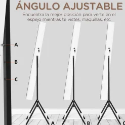Espejo joyero Glam Homcom ángulo ajustable blanco/negro 157x47x36 cm