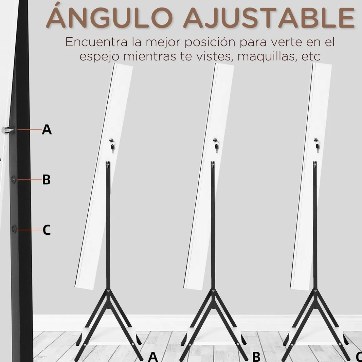 Espejo joyero Glam Homcom ángulo ajustable blanco/negro 157x47x36 cm