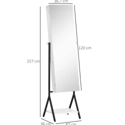 Espejo joyero Glam Homcom ángulo ajustable blanco/negro 157x47x36 cm