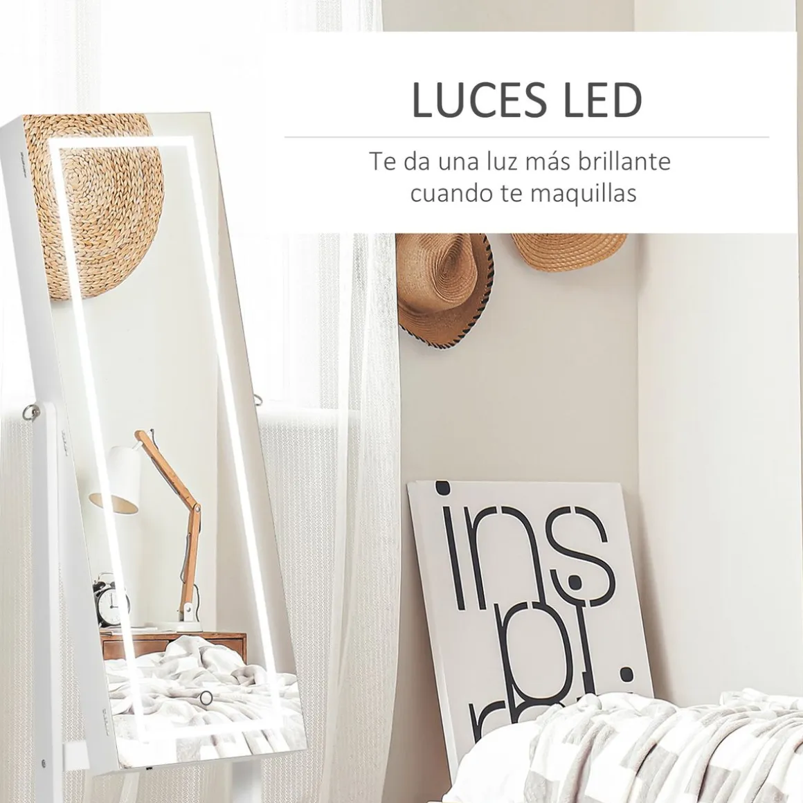 Espejo joyero Trenddi Homcom con luces LED blanco 151,5x46x36,5 cm