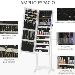 Espejo joyero Trenddi Homcom con luces LED blanco 151,5x46x36,5 cm