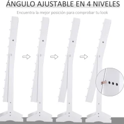 Espejo joyero Wendy Homcom 20 luces LEDs reclinable blanco 146x40x37 cm
