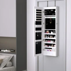 Espejo joyero Yoice Homcom con puerta 5 estantes + 2 cajones blanco 120x37x10 cm
