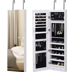Espejo joyero Yoice Homcom con puerta 5 estantes + 2 cajones blanco 120x37x10 cm
