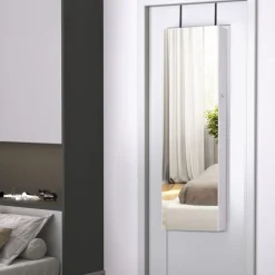 Espejo joyero Yoice Homcom con puerta 5 estantes + 2 cajones blanco 120x37x10 cm