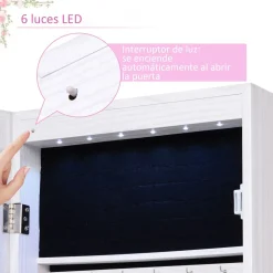 Espejo joyero Yoice Homcom con puerta 5 estantes + 2 cajones blanco 120x37x10 cm