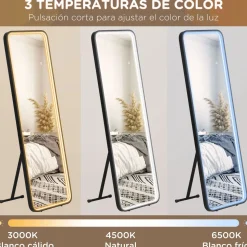 Espejo Lucke Homcom con luz LED ajustable 3 colores negro 151,5x50 cm
