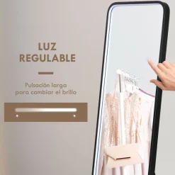 Espejo Lucke Homcom con luz LED ajustable 3 colores negro 151,5x50 cm