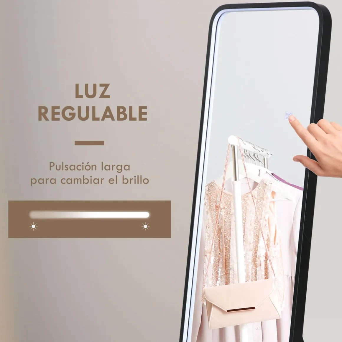 Espejo Lucke Homcom con luz LED ajustable 3 colores negro 151,5x50 cm
