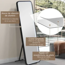 Espejo Lucke Homcom con luz LED ajustable 3 colores negro 151,5x50 cm